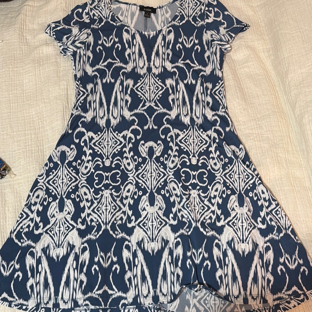 Blue and White Patterned Women's Dress